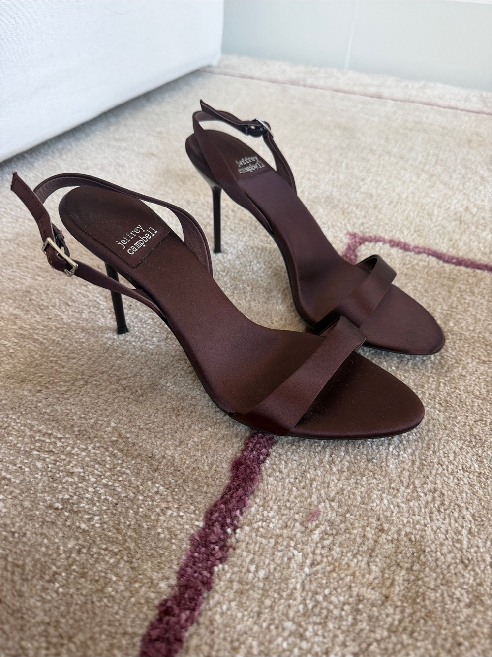 Jeffrey Campbell Chocolate Brown Satin Slingback go-getter sandal Stiletto Heels